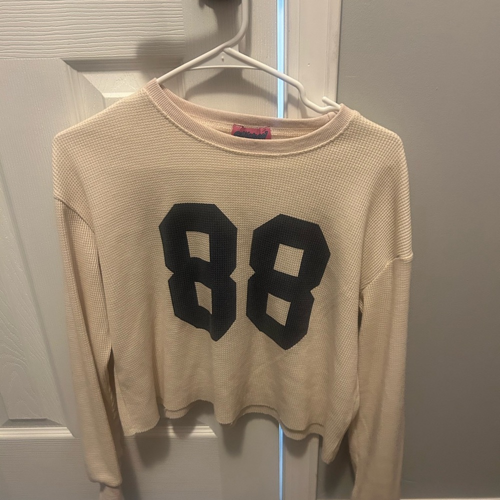 Edikted Cream Waffle Knit Sweatshirt with Black 88 Graphic